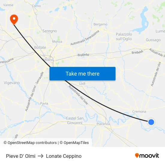 Pieve D' Olmi to Lonate Ceppino map