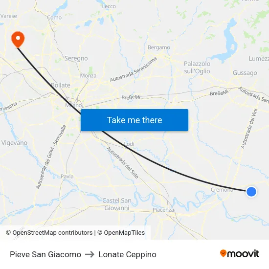 Pieve San Giacomo to Lonate Ceppino map