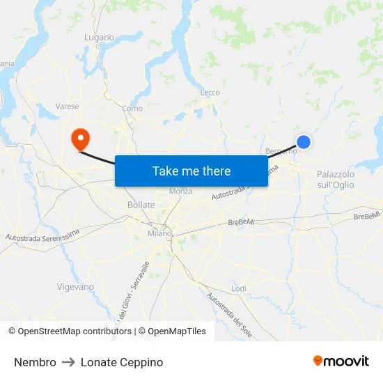 Nembro to Lonate Ceppino map