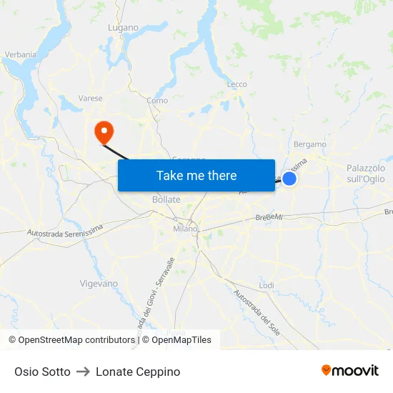 Osio Sotto to Lonate Ceppino map