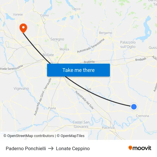 Paderno Ponchielli to Lonate Ceppino map