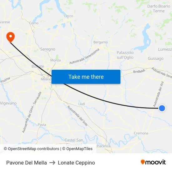 Pavone Del Mella to Lonate Ceppino map