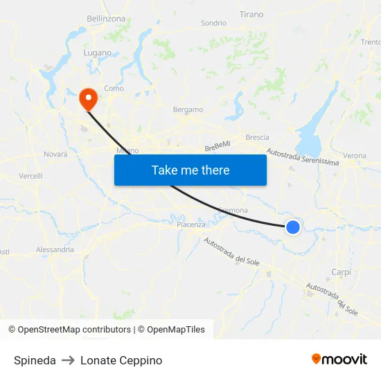 Spineda to Lonate Ceppino map