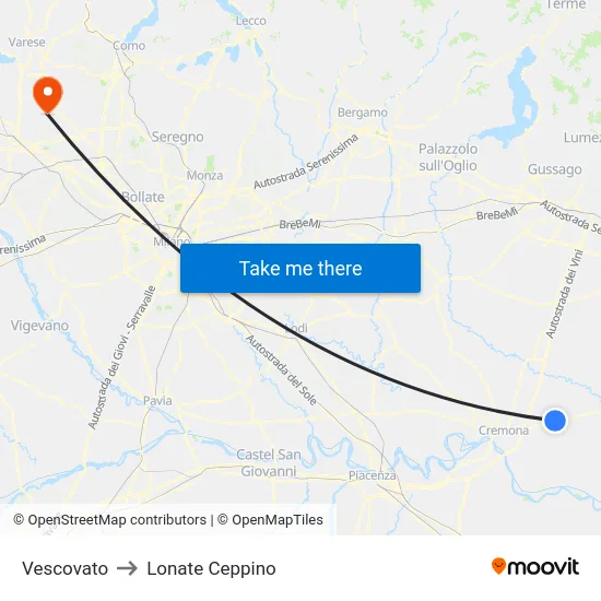Vescovato to Lonate Ceppino map