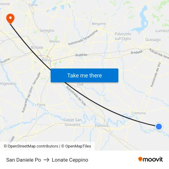 San Daniele Po to Lonate Ceppino map
