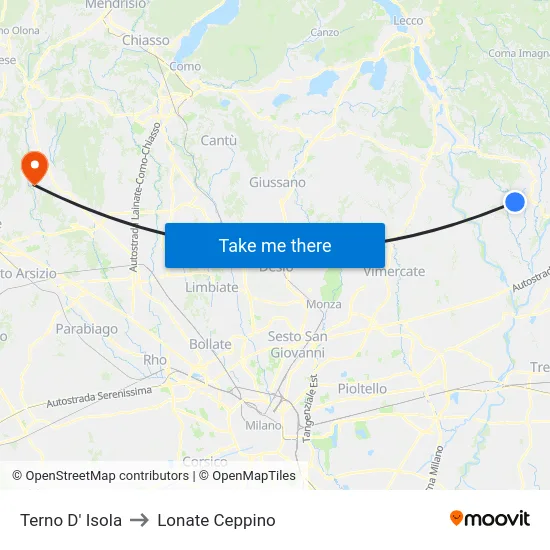 Terno D' Isola to Lonate Ceppino map