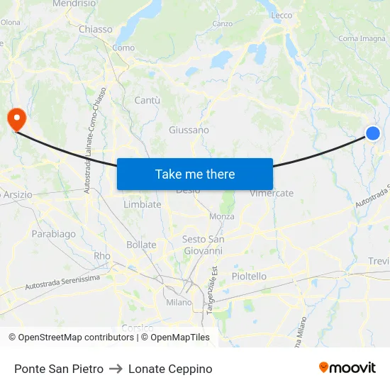 Ponte San Pietro to Lonate Ceppino map
