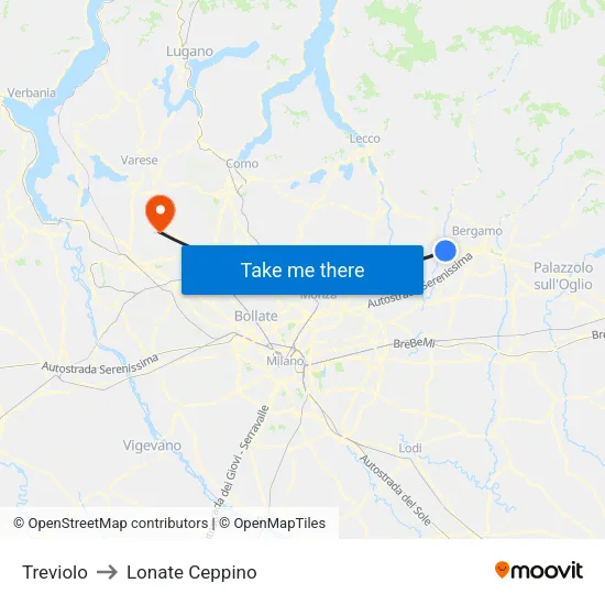 Treviolo to Lonate Ceppino map