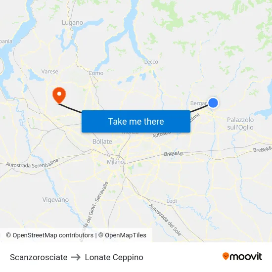 Scanzorosciate to Lonate Ceppino map