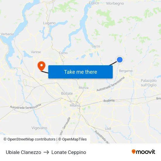 Ubiale Clanezzo to Lonate Ceppino map