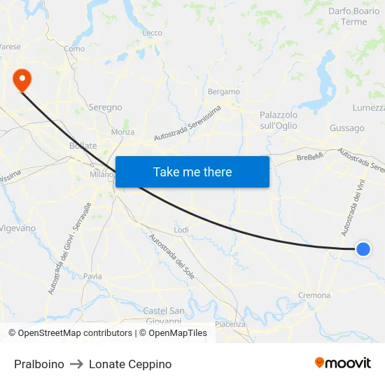 Pralboino to Lonate Ceppino map