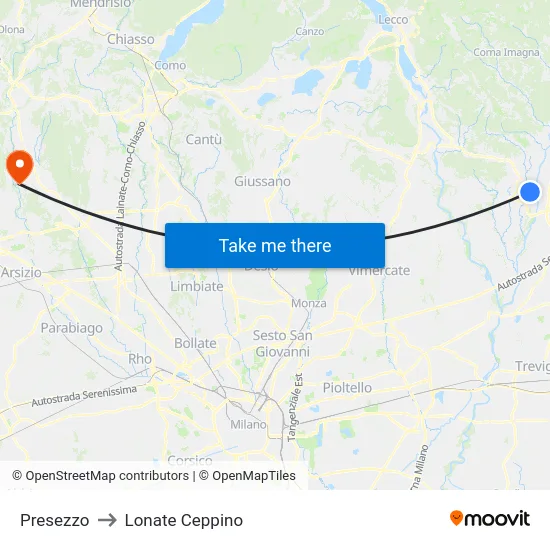 Presezzo to Lonate Ceppino map