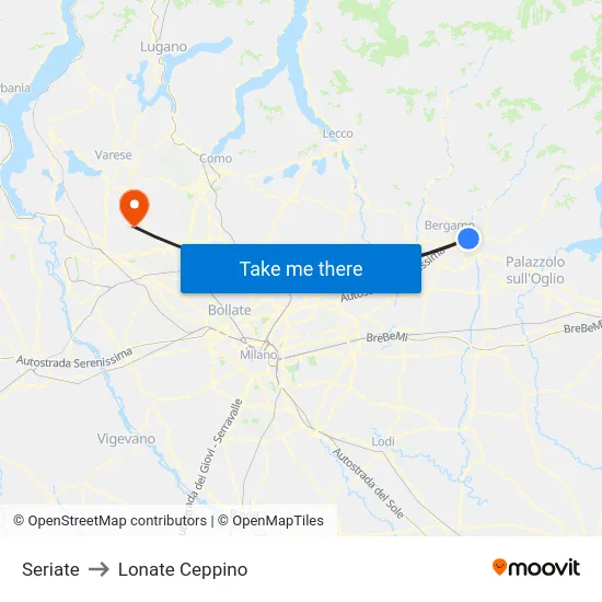 Seriate to Lonate Ceppino map