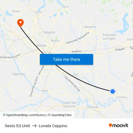 Sesto Ed Uniti to Lonate Ceppino map