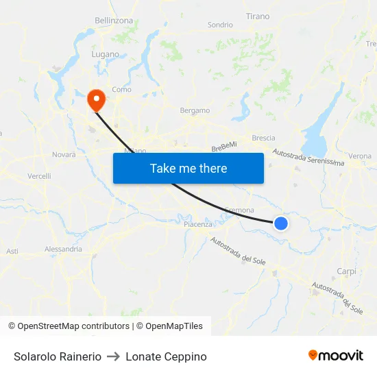 Solarolo Rainerio to Lonate Ceppino map