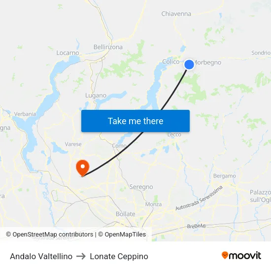 Andalo Valtellino to Lonate Ceppino map