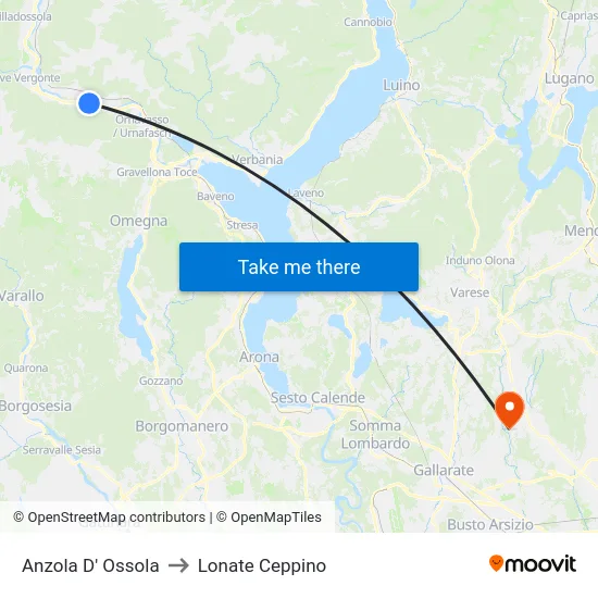 Anzola D' Ossola to Lonate Ceppino map