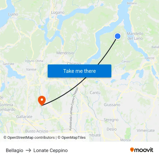 Bellagio to Lonate Ceppino map
