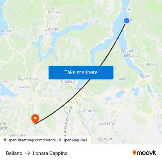 Bellano to Lonate Ceppino map