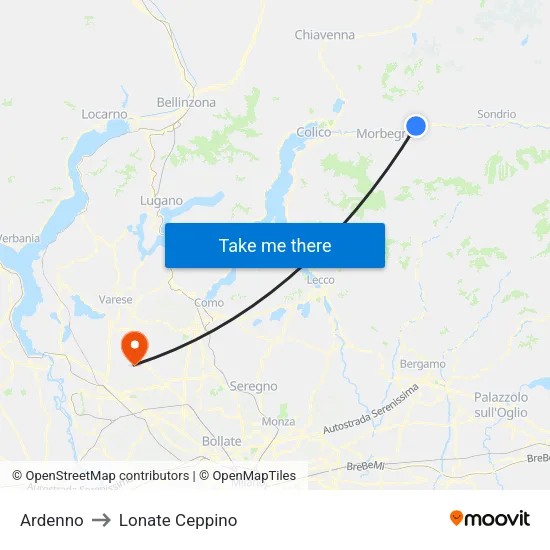 Ardenno to Lonate Ceppino map