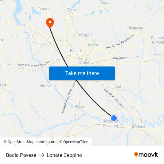 Badia Pavese to Lonate Ceppino map