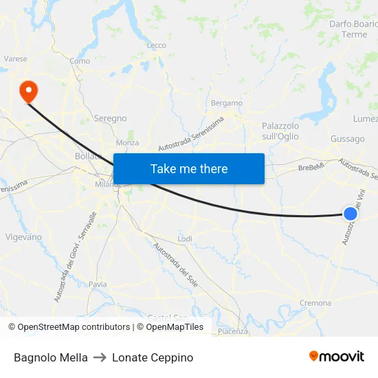 Bagnolo Mella to Lonate Ceppino map