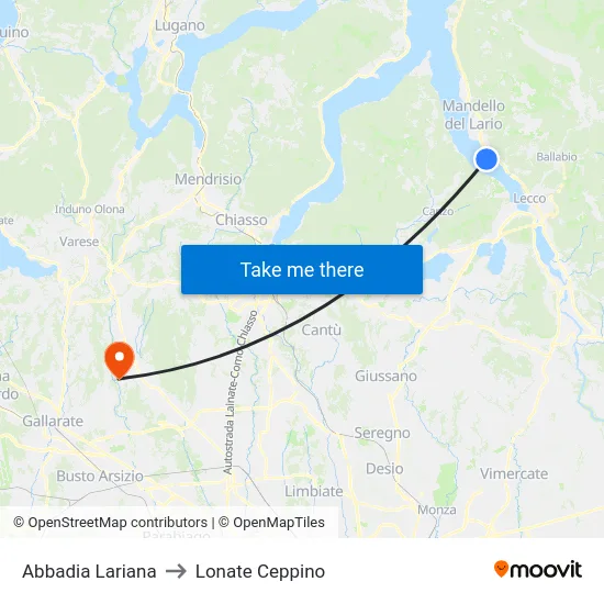 Abbadia Lariana to Lonate Ceppino map