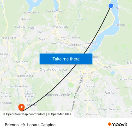 Brienno to Lonate Ceppino map