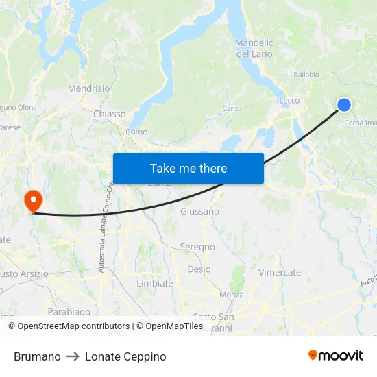 Brumano to Lonate Ceppino map