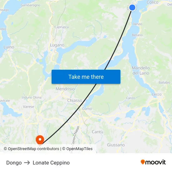 Dongo to Lonate Ceppino map