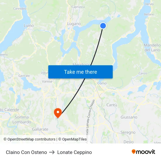 Claino Con Osteno to Lonate Ceppino map