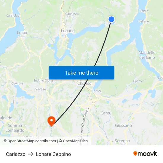 Carlazzo to Lonate Ceppino map