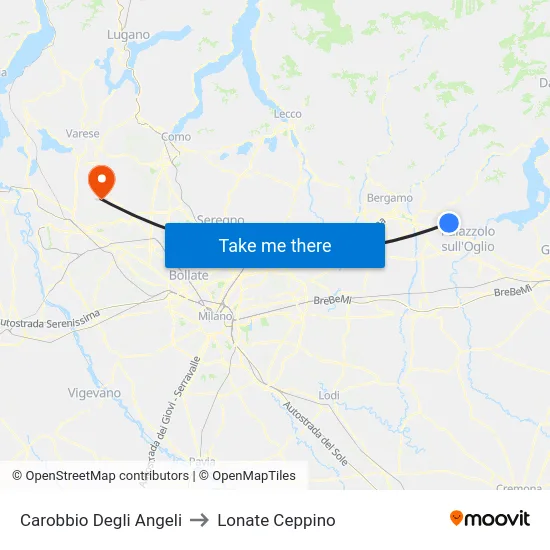 Carobbio Degli Angeli to Lonate Ceppino map