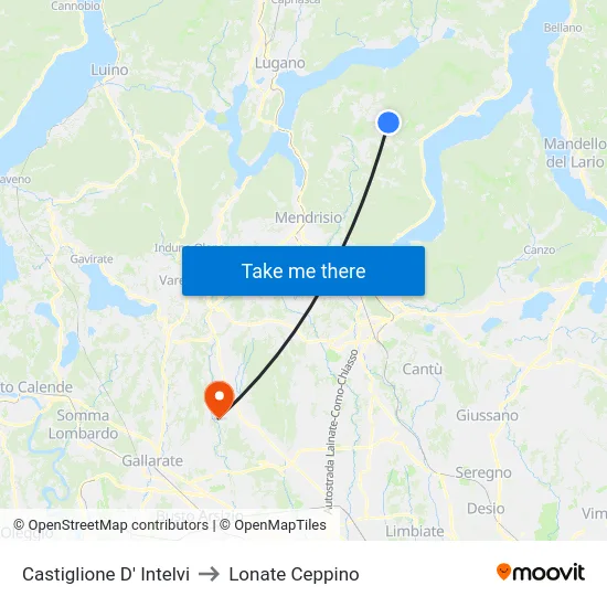 Castiglione D' Intelvi to Lonate Ceppino map