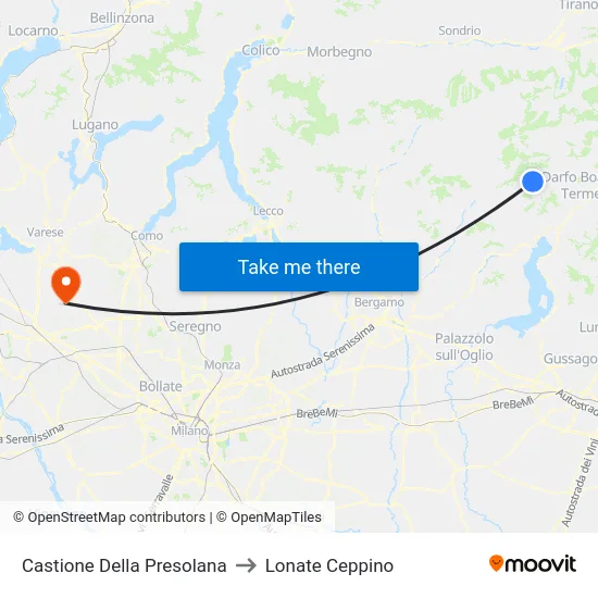 Castione Della Presolana to Lonate Ceppino map