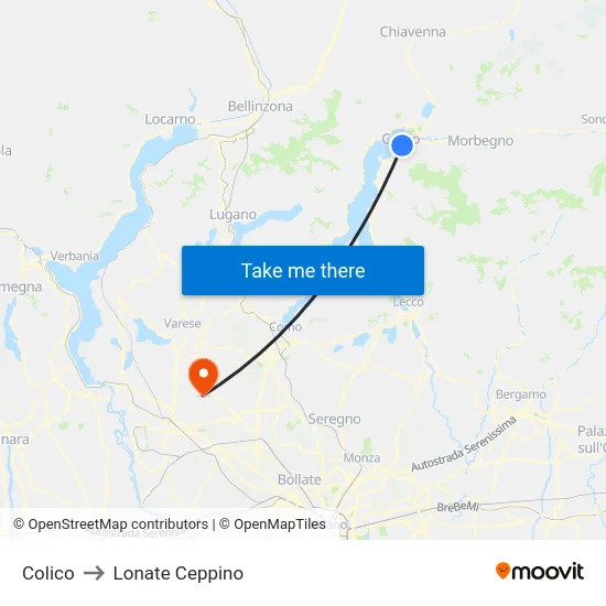 Colico to Lonate Ceppino map