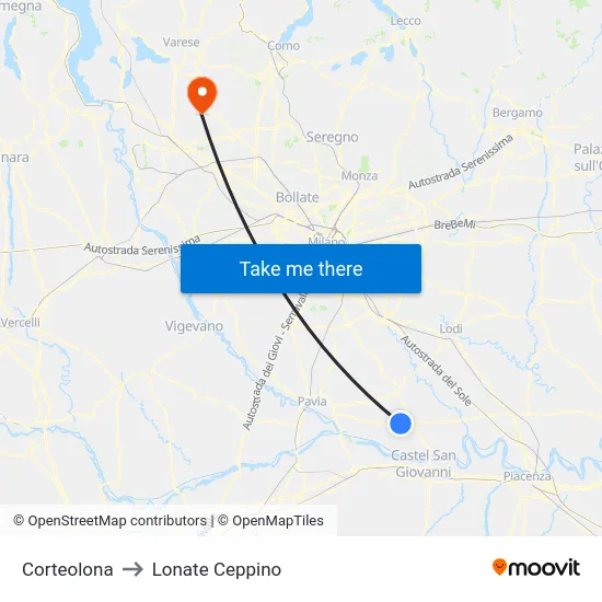 Corteolona to Lonate Ceppino map