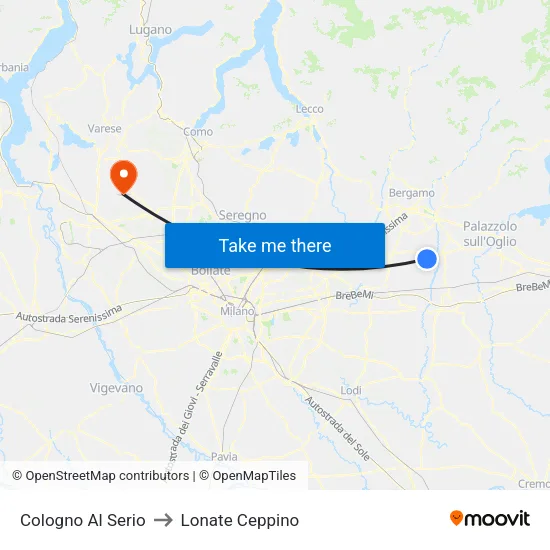 Cologno Al Serio to Lonate Ceppino map