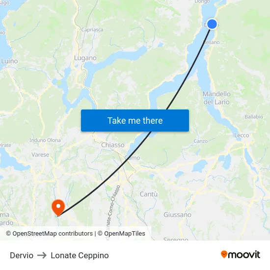 Dervio to Lonate Ceppino map