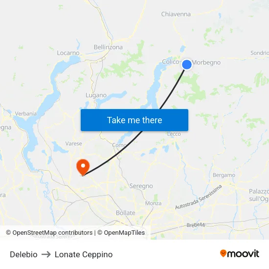 Delebio to Lonate Ceppino map