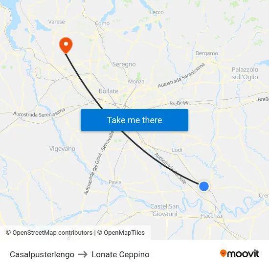 Casalpusterlengo to Lonate Ceppino map