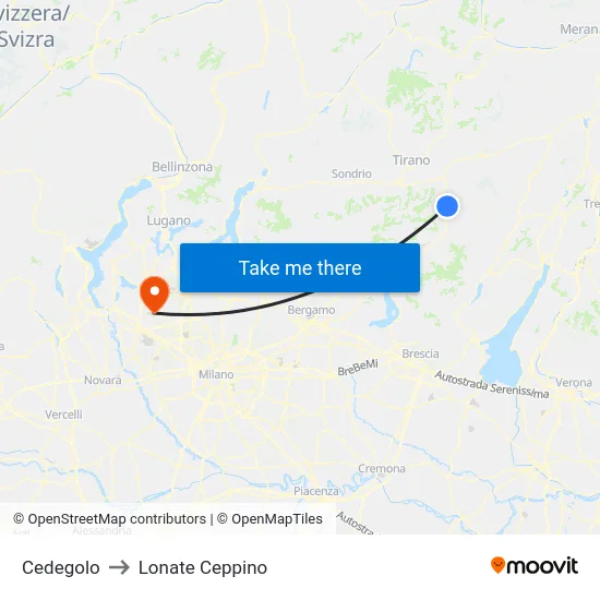 Cedegolo to Lonate Ceppino map