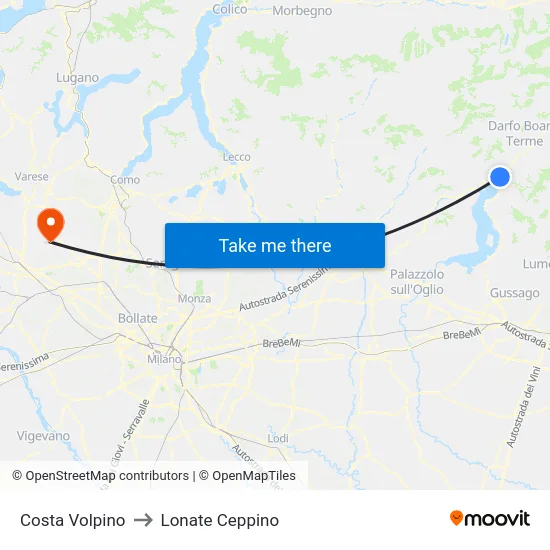 Costa Volpino to Lonate Ceppino map