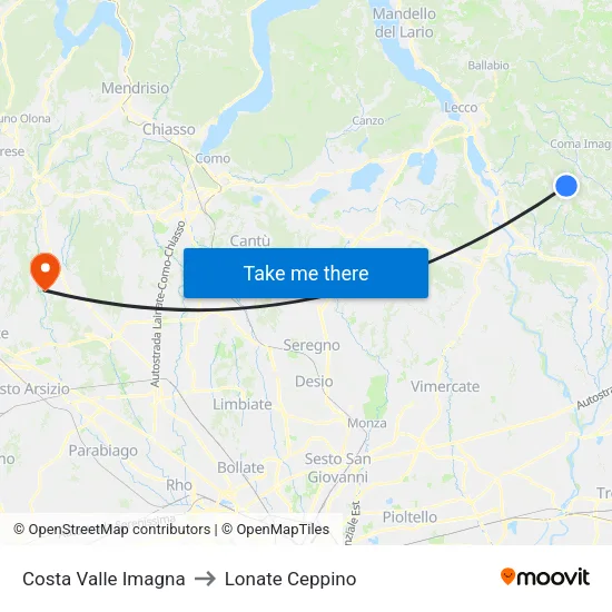 Costa Valle Imagna to Lonate Ceppino map