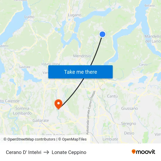 Cerano D' Intelvi to Lonate Ceppino map