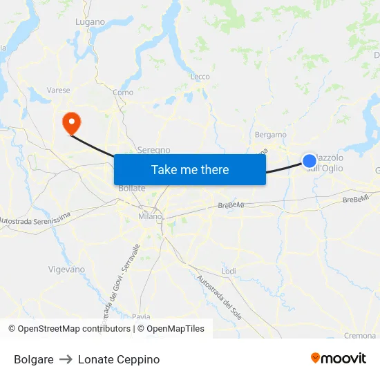 Bolgare to Lonate Ceppino map