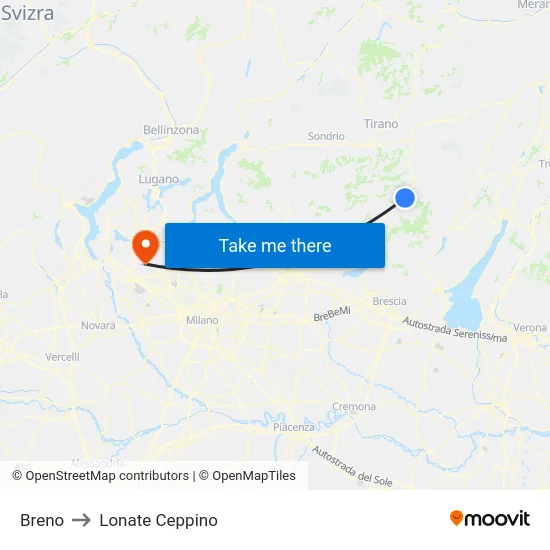 Breno to Lonate Ceppino map