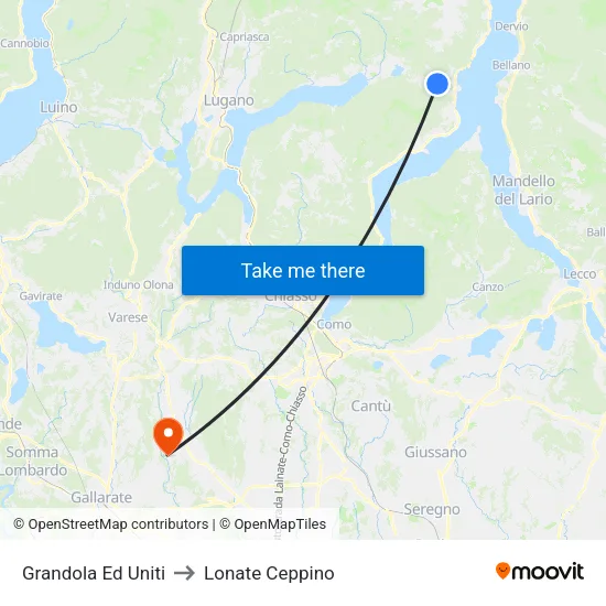 Grandola Ed Uniti to Lonate Ceppino map