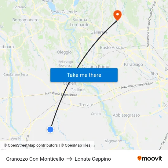 Granozzo Con Monticello to Lonate Ceppino map