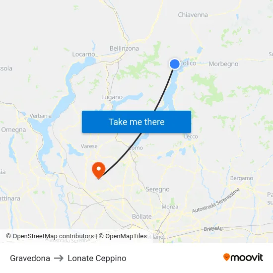 Gravedona to Lonate Ceppino map